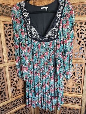 Floreat Floral Boho Tunic Dress | Embroidered Panel | XS
